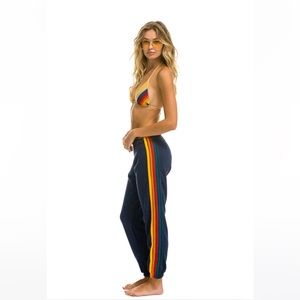 aviator nation 5 stripe sweat pants- navy